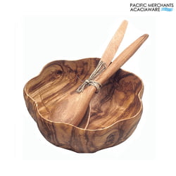 Other Bowl Shapes Acacia Wood Round Flared Bowl, 10" x 4", with 12" Salad Servers