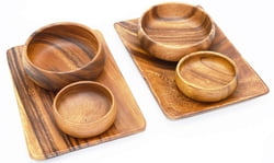Acacia Wood Nut & Dipping Bowls 6-pc Acacia Wood Appetizer & Cheese Serving Trays with 2 Salad Bowls and 2 Dipping Bowls