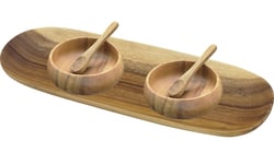 Acacia Wood Nut & Dipping Bowls 5 Piece Acacia Wood Appetizer Serving Set with Oval Tray, Wood Bowls, & Spoons