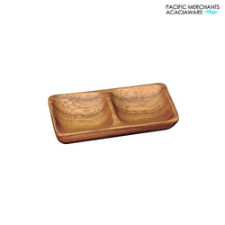 Other Bowl Shapes Acacia Wood 2 Compartment Mini-Tray, 4.75" x 2.75" x 7/8"