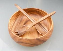 Acacia Wood Salad Bowl Sets Round Calabash Bowl, 12" by 4" with Salad Servers, // Free Shipping On This Item //