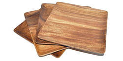 Wood Plates Acacia Wood Charcuterie Square Plate, 8" x 8" x 0.75", Set of 4
