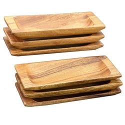 Wood Plates Acacia Wood Appetizer Serving Tray, 9" x 4" x 1", Set of 6