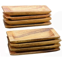 Wood Plates Acacia Wood Appetizer Serving Tray, 9" x 4" x 1", Set of 8