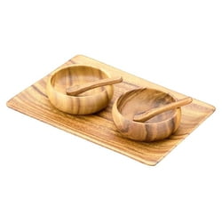 Serving Sets Acacia Wood 5-Piece Appetizer Serving Set with 10.5" Tray, 4" Dipping Bowls and Spoons