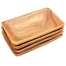 Wood Plates Acacia Wood Rectangle Serving Tray, 8" x 5" x 1.5", Set of 4