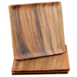 Wood Plates Acacia Wood Charcuterie Square Plates/Trays, 12" x 12" x 1", Set of 4