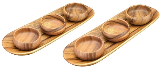 Acacia Wood 8-Piece Serving Set with 16" Appetizer/Bread Trays and 4" Round Nut & Dipping Bowls