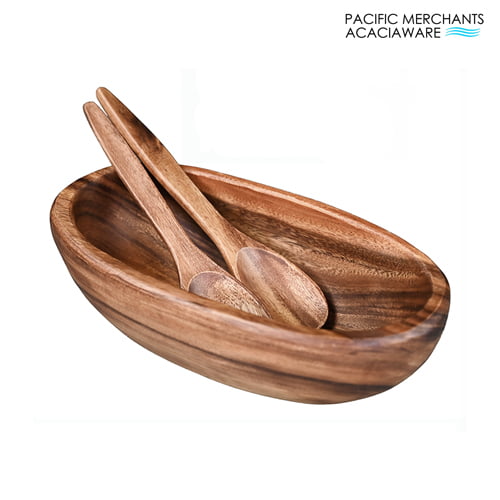 Acacia Wood Oval Serving Bowl, 15" x 8" x 4"