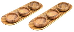 Acacia Wood Nut & Dipping Bowls Acacia Wood 8-Piece Serving Set with 16" Appetizer/Bread Trays and 4" Round Nut & Dipping Bowls