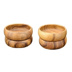 Acacia Calabash Salad Bowls Acacia Wood Round Salad & Pasta Bowl, 6" x 2", Set of 4