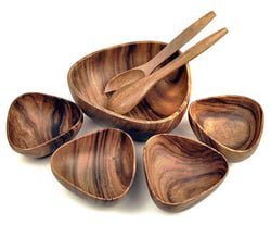 Acacia Wood Salad Bowl Sets Acacia Wood 7-Piece 3-Sided Serving Set with 10" x 4" Salad Bowl, 6" x 3" Salad Bowls and 12" Servers