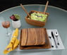 Acacia Wood Square Serving Bowl, 10" x 4.5", with 12" Salad Servers