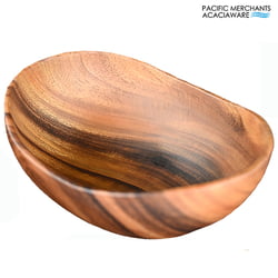 Wooden Salad Bowls Acaciaware 12"L x 9.5"W x 5"H Oval Bowl w/Pedestal Base