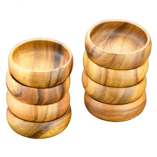 Acacia Wood Round Salad and Pasta Bowls, 6" x 2", Set of 8