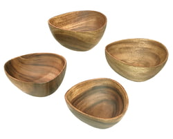 Acacia Wood 3-Sided Salad & Pasta Bowl, 6" x 3", Set of 4