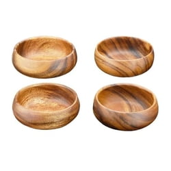 Acacia Calabash Salad Bowls Acacia Wood Round Salad Bowl, 6" x 3", Set of 4