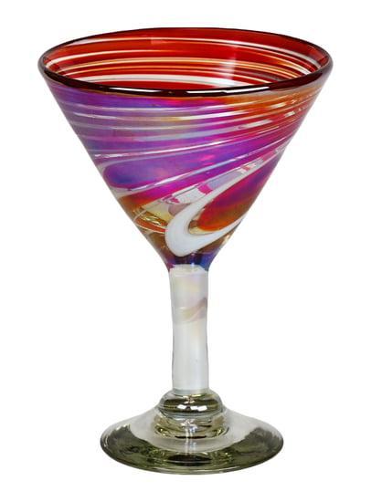 14oz Martini Glass, Red Swirl, Set of 4