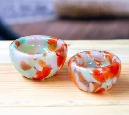 Handblown Orange and White Recycled Glass Bowls (Set of 2), "Flavors in Autumn"