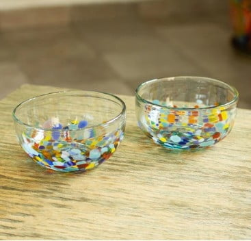 Blown glass bowls, 'Confetti Festival' (pair)