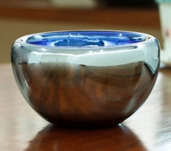 Blue Reflective Blown Glass Bowl from Recycled Glass, "Blue Opal"