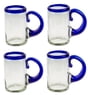 Set of 4 Handblown Beer Glasses with Cobalt Handle and Rim, "Cobalt Classic"