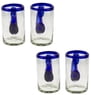 Set of 4 Handblown Beer Glasses with Cobalt Handle and Rim, "Cobalt Classic"