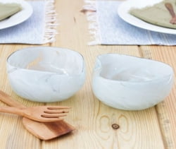 Pair of White Handblown Glass Dessert Bowls from Mexico, "Heavenly Flavors"