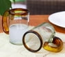 2 Hand Blown Recycled Beer Glasses with Amber Handle and Rim, "Amber Beer"