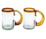 2 Hand Blown Recycled Beer Glasses with Amber Handle and Rim, "Amber Beer"