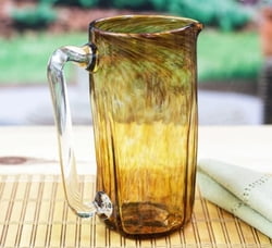 Blown recycled glass pitcher, 'Garden Relaxation in Amber'