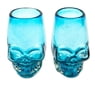 2 Aqua-Hued Handblown Recycled Glass Skull Tequila Glasses, "Aqua Mexican Skull"