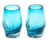 2 Aqua-Hued Handblown Recycled Glass Skull Tequila Glasses, "Aqua Mexican Skull"
