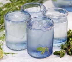 Recycled Hand Blown Juice Glasses in Blue (Set of 6), "Fiesta Azul"