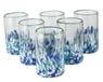 Blue and White Spotted Glass Tumblers from Mexico (Set of 6), "Blown Blue"