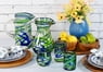 MG035 - 2oz Shot Glass, Blue and Green Swirl, Set of 6 - Hand Blown Recycled Glass From Mexico