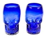 Two Blue Skull-Themed Handblown Recycled Glass Tumblers, "Blue Mexican Skull"