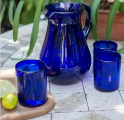 Blue Handcrafted Handblown Recycled Glass Pitcher, "Pure Cobalt"
