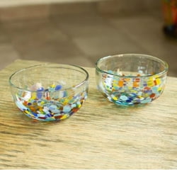 Blown glass bowls, 'Confetti Festival' (pair)