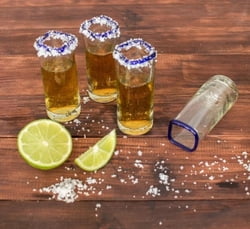 Square-Rimmed Recycled Glass Tequila Glasses (Set of 4), "Lakeside"
