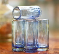 Hand blown shot glasses, 'Denim Blue' (set of 6)