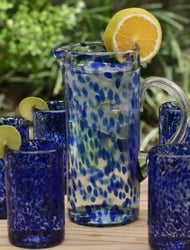 Glass pitcher, 'Dotted Blue'