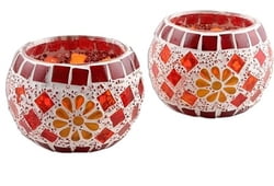 Glass mosaic tealight candleholders, 'Firelight' (pair)