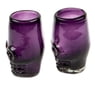 2 Handblown Recycled Glass Tequila Glasses with Skull Motif, "Purple Mexican Skull"