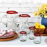 11oz Stemless Wine Glass, Red Rim, Set of 4 - Hand Blown Recycled Glass From Mexico