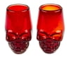 2 Red Skull-Themed Handblown Recycled Glass Tequila Glasses, "Red Mexican Skull"