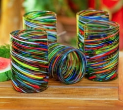 Whirling Multicoloured Recycled Glass Tumblers (Set of 6), "Swirling Rainbows"