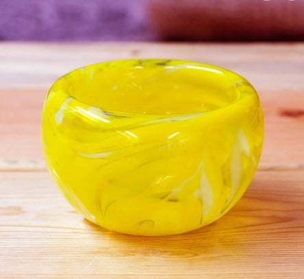 Handblown Patterned Yellow Recycled Glass Dessert Bowl, "Flavors in Summer"