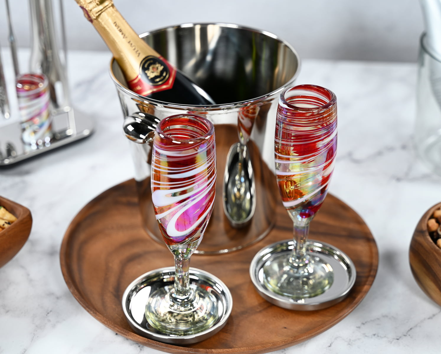 Deux Flûtes à Champagne Confetti Translucides - Verre Soufflé à La Main - Occasion