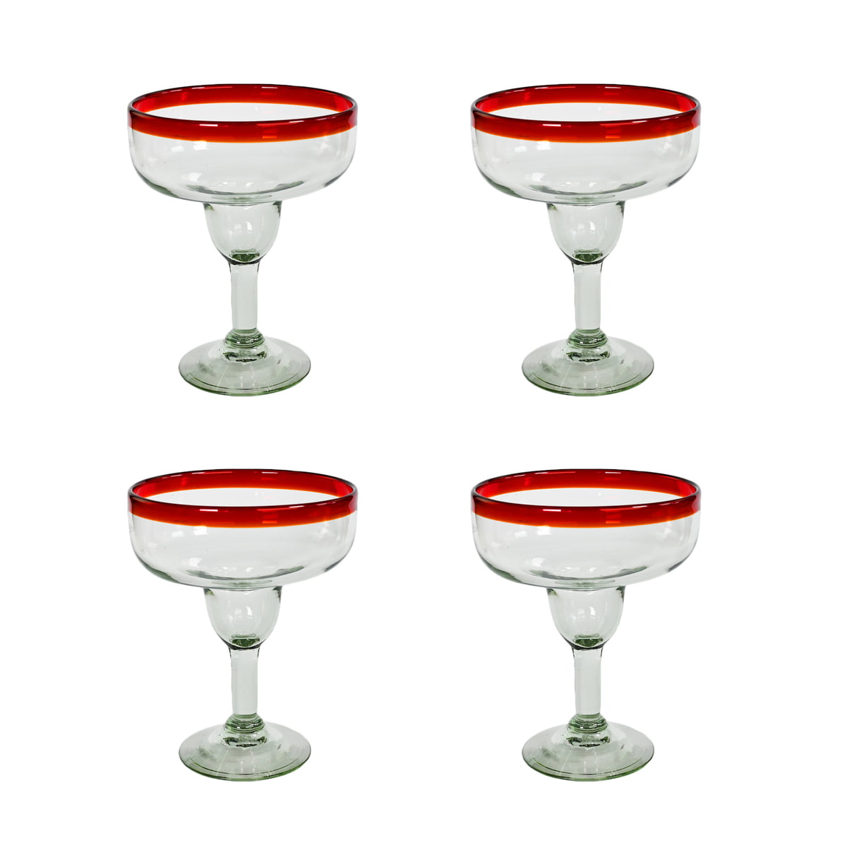 The Wine Savant Mexican Margarita Hand Blown Glass - Set Of 4 - Large 16oz, Luxury Margarita Glasses, Mexico Design Large 16oz Confetti Rim Carmen